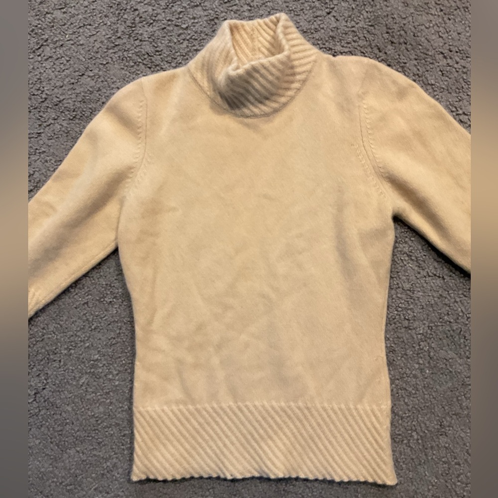 Shirin 100% Cashmere Vintage Cream White Mock Neck SweaterTop Shirt Y2K sz S